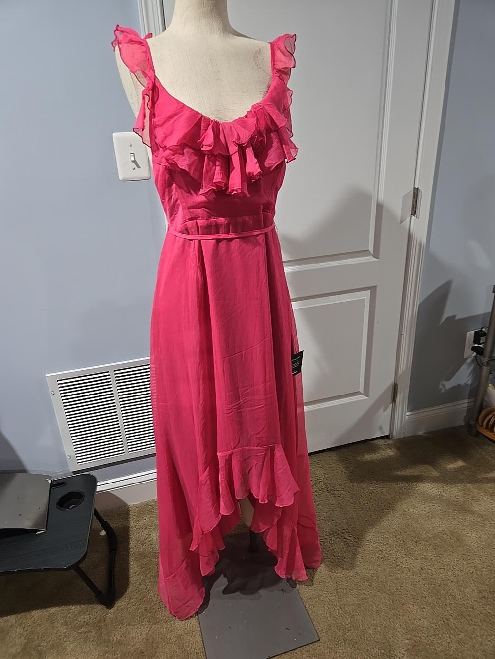 Lulu's Hot Pink Ruffle High-Low Maxi Dress - Picture 2 of 2